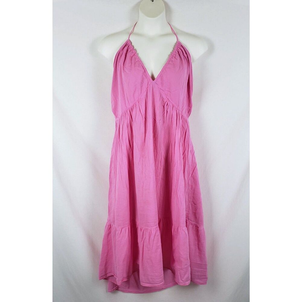 Gap Feminine Tropical Resort Bubblegum Pink Halter Dress Womens XXL Tall Cotton